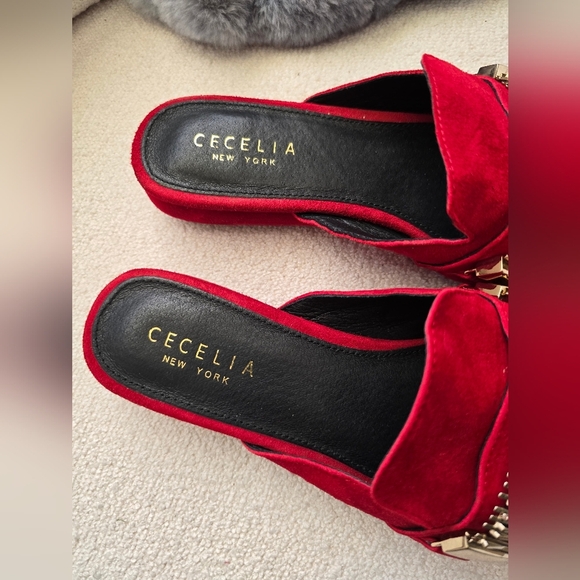 CECELIA NEW YORK, Flipper Slide , Red Suede/Gold, Size 7 - Picture 3 of 7